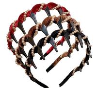 Basicallyt/Probability Retro High Skull Pearl Headband, Vintage High Cranium Artificial Pearl Hairband, Reversible Retro Fashion Tooth High Skull Headband (3Pcs-B)