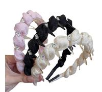 Basicallyt/Probability Retro High Skull Pearl Headband, Vintage High Cranium Artificial Pearl Hairband, Reversible Retro Fashion Tooth High Skull Headband (3Pcs-A)