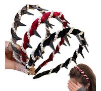 Basicallyt Retro High Skull Pearl Headband - Teeth Hoop Hairband w/Artificial Pearls & Crystals for Women,Wedding Party Daily (3 PCS-A)