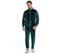 BASICDOT Mens Velour Tracksuit 2 Piece Set Jogging Suit Full Zip Sweatsuit Outfit with Track Suit Jacket and Pants, Green, Medium
