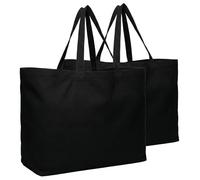 BasicList Extra Large Canvas Tote Bag - Big Reusable Grocery Shopping Heavy Duty Foldable, 01-black/Black, XL