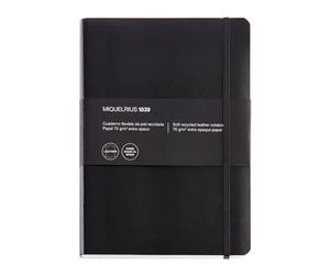 Basicos MR 10402 - Flexible Leather Notebook 4, 300 Sheets, Squared, with Rubber, Black