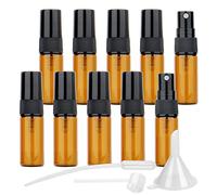 BasicPacking 10 Pcs Mini Spray Bottles, 3ml Amber Empty Fine Mist Glass Travel Atomiser Bottle Set for Perfume, Refillable Transparent Pocket Size Sprayer Liquid Containers for Travel with Funnel