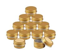 BasicPacking 50Pcs Empty Gold Round 5ml Aluminium Tin Container With EPE Lined Screw Lid Cosmetics Pots Jars with 50Pcs 20mm Labels for DIY Candle Cream Salve Storage