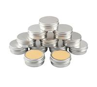 BasicPacking 50Pcs Empty Silver Round 15ml Aluminium Tin Container With EPE Lined Screw Lid Cosmetics Pots Jars with 50Pcs 35mm Labels for DIY Candle Cream Salve Storage