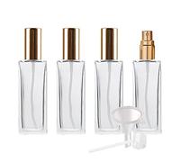 BasicPacking Pack of 4, Transparent 30 ml Portable Perfume Bottles Spray Perfume Atomizer Glass Bottle with Gold Lids, Square Thickened Glass Perfume Atomisers Bottles for Travel or Everyday Use