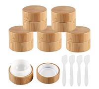 BasicPacking Pack of 6 Empty 5ml Bamboo Cosmetic Jars with Screw Lid Pots for Homemade Cream Gel Lip Balm Salve Storage Containers, 3 Spatula