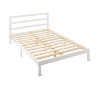 Basics Double Bed Frame With Headboard, Solid Pine Wood Slats, 135 X 190 Cm, White