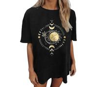 Basics Ling Sleeve Womens Oversized Tshirt Flower Graphic Tees Music Short Sleeve Shirts Summer Casual Loose Beach Tops Womens Cotton Short Sleeve Tees (Black, S)