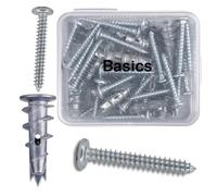 Basics™ Plasterboard Fixings 20pcs - Heavy Duty Self Drilling Drywall Anchors & Screws | Metal Wall Plugs, Screws and Wall Plugs Set for Dot and Dab, Hollow Walls, Gripit, Bullfix, Fischer