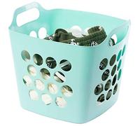 Basicwise Flexible Plastic Carry Laundry Basket Holder Square Storage Hamper with Side Handles, Green, S