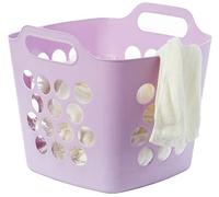 Basicwise Flexible Plastic Carry Laundry Basket Holder Square Storage Hamper with Side Handles, Purple, S