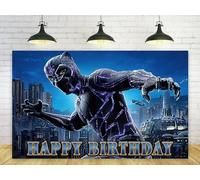 Basifoto Black Panther Family Backdrop for Birthday Party Decorations Super Hero Background for Baby Shower Party Cake Table Decorations Supplies Black Panther Theme Banner 5x3ft