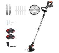 BASII Electric Hand Push Lawn Mower, Cordless Lithium Battery Lawn Mower with Detachable Wheels and LED Power Display, 10000RPM 3 in 1 Cordless Grass Trimmer, Adjustable Length & Angle WithoutWhells