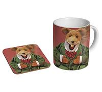 Basil Brush Mug and Coaster Gift Set - Retro TV Fox Ceramic Coffee Cup + Wooden Drink Mat - Nostalgic British Children’s TV Gift - 11oz