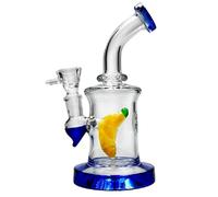 Basil Bush Fruity Mini Glass Bong 17cm - Hand Blown Artisan Percolator with RANDOM COLOUR ACCENTS - Premium Glass Piping (Banana)