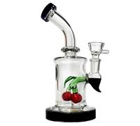 Basil Bush Fruity Mini Glass Bong 17cm - Hand Blown Artisan Percolator with RANDOM COLOUR ACCENTS - Premium Glass Piping (Cherry)