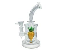 Basil Bush Fruity Mini Glass Bong 17cm - Hand Blown Artisan Percolator with RANDOM COLOUR ACCENTS - Premium Glass Piping (Pineapple)