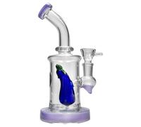 Basil Bush Fruity Mini Glass Bong 17cm - Hand Blown Artisan Percolator with RANDOM COLOUR ACCENTS - Premium Glass Piping (Aubergine)