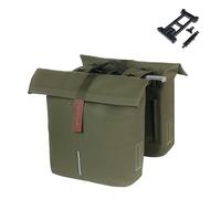 Basil City Double Bag MIK - 28-32L, Green, Water-Repellent, Includes Lockable MIK Adapter Plate, Ideal for City and Commuting