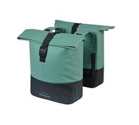 Basil Cove Double Bicycle Pannier Rack - Waterproof 28-32L - Reflective - Sustainable Made from Recycled Material - MIK Compatible - 29 x 14.5 x 36 cm - Green/Black