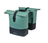 Basil Cove Double Bicycle Pannier Rack - with MIK Adapter Plate - 28-32L - Waterproof - Reflective - Recycled Material - 29 x 14.5 x 36 cm - Green/Black