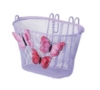 Basil Jasmin Butterfly Basket Front Wheel Children's Basket with Three Colourful Butterflies - Secure Handlebar Hooks in Double Design Rear Wheel - Purple