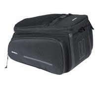 Basil Move Pannier Rack Bag - 10-26L, Black, Water-Repellent, Made of Recycled Polyester, Compatible with MIK & Racktime Adapter Plates, Ideal for Commuting and Shopping