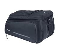 Basil Move Pannier Rack Bag - 10-26L, Black, Water-Repellent, Made of Recycled Polyester, Compatible with MIK & Racktime Adapter Plates, Ideal for Commuting and Shopping
