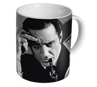 Basil Rathbone Sherlock Holmes BW - Ceramic Coffee & Tea Mug 11oz - Durable Glossy White Cup - Classic Detective Portrait