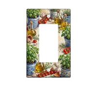 Basil Single Rocker Light Switch Cover, Rustic Vintage Tomatoes Garlic Summer Green Plastic Standard Size Switch Plate Decorative for New Apartment Home Bedroom Office Decor