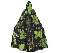 Basil Thyme Dill & Rosemary Print Adults Hooded Cloak, Halloween Robe Hooded Cape Witch Wizard Cosplay Costumes For Men Women