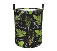 Basil Thyme Dill & Rosemary Print Circular Protable Storage Bin Organizer Round Basket For Laundry Hamper With Handles Bedroom Clothes