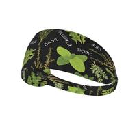 Basil Thyme Dill & Rosemary Printed Athletic Head Wrap, Non Slip Hair Band, Keeps Sweat Out of Eyes for Yoga Gym Workout