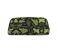 Basil Thyme Dill & Rosemary Printing School Leather Zippered Fountain Ballpoint Rollerball Pens Pouch Pencils Case Holder for Pupil