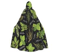 Basil Thyme Dill & Rosemary Printing Vampire Halloween Hooded Cloak (57.8 Inches Length), Comfortable Large Hood Ideal For Cosplay