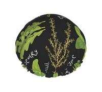 Basil Thyme Dill & Rosemary Shower Caps Women Men Reusable Waterproof Non-Slip Quick-Dry Hair Large Cap Long Short Hair