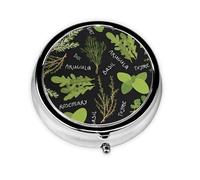 Basil Thyme Dill & Rosemary This Small, Round, Three-Compartment Travel Pill Box is Perfect for Storing Daily medications, Vitamins, and on-The-go.