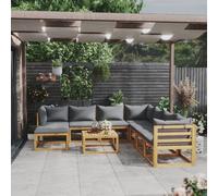 basile solid wood 9 piece garden lounge set with grey cushions