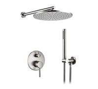 Basilica Concealed Brushed Chrome Shower Set with Rainfall Head & Hand Shower Brushed Chrome 12" Thin