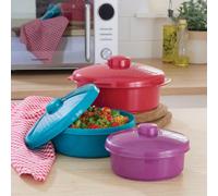 Basilico 3 Piece Microwave Casserole Pots With Vented Lids, Nesting Cookware Set For Cooking Reheating And Storage