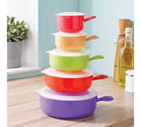 Basilico Colourful Microwave Containers Set of 5 - Dishwasher Safe - Freezing, Reheating or Keeping Fresh - Microwave Bowl with Handle - Steam Vent in Lid - Microwave Tableware