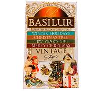 Basilur Vintage Style Assorted Black & Green Tea! 100% Pure Ceylon Black & Green Tea! 20 Count Foil Enveloped Teabags! Each Tea Represents The Joy, Love And Spirit Of Christmas!