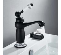 Basin Bath Faucet Single Handle Mixer Tap for Cold and Hot Water, European Retro Design in Black Chrome Finish