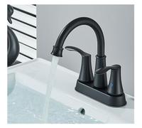 Basin Brass Sink Double Handle hot and Cold Water Basin Faucet Installed on The Counter(Black A)