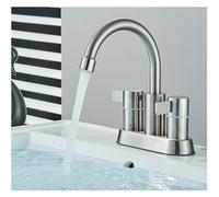 Basin Brass Sink Double Handle hot and Cold Water Basin Faucet Installed on The Counter(Brushed B)
