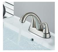 Basin Brass Sink Double Handle hot and Cold Water Basin Faucet Installed on The Counter(Brushed C)