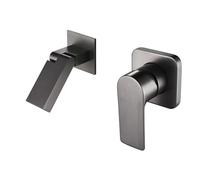 Basin Faucet Brass Concealed Gunmetal Gray Tap Into The Wall Faucet Hot and Cold Concealed Folding Outlet for Shower(Grey)