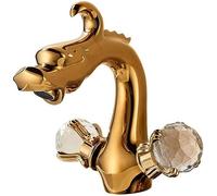 Basin Faucet Double Crystal Handle Chrome Gold Dragon Deck Single Hole Mixer Tap Multiple Color Dragon Hot and Cold Tap Crane-ORB(Gold)