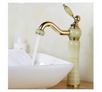Basin Faucet Gold Crane Brass Jade Body 360 Degree Swivel Bathroom Deck Mount Counter top Water Mixer Tap(OneSize)